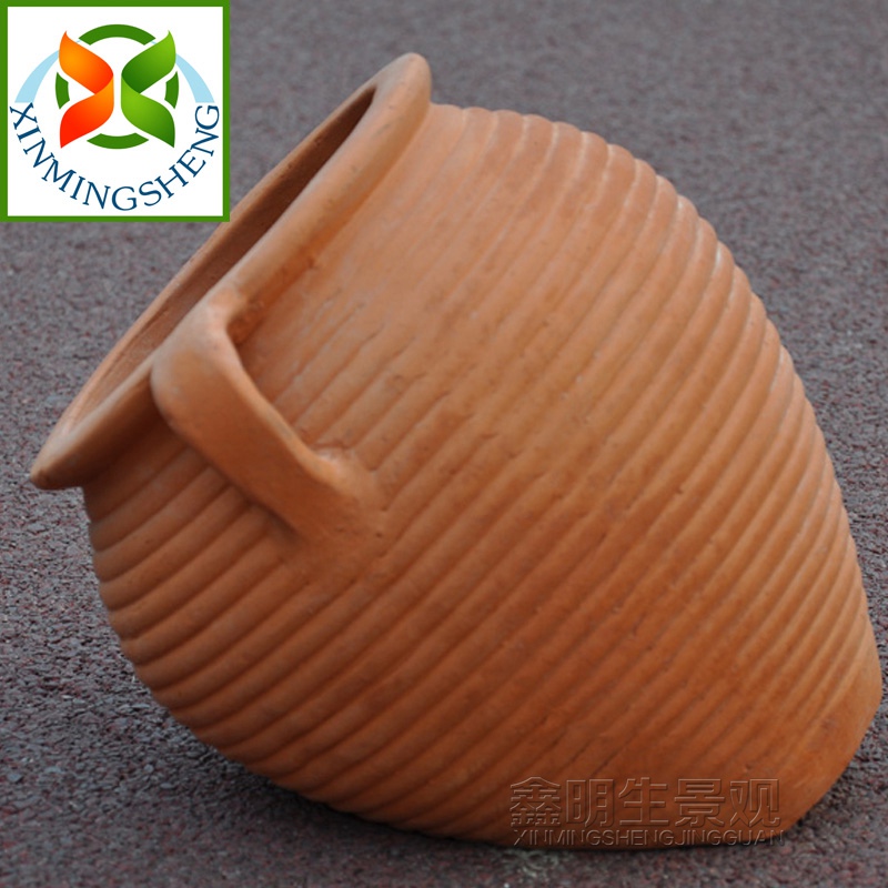 红陶花盆陶瓷花瓶花器花园用品细质素烧红泥土粗陶花盆斜卧线条款