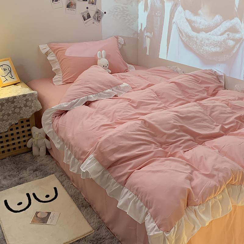 A6Lins公主风粉色花边少女心被套床单床笠四件套学生宿舍床上三件