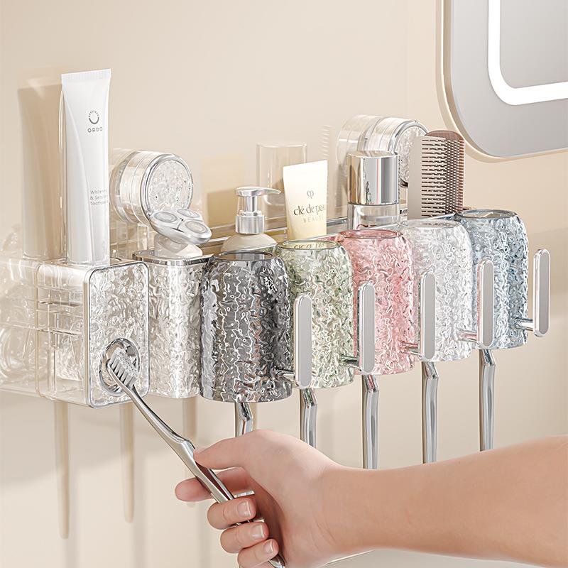 吸盘牙刷置物架免打孔浴室卫生间牙刷架壁挂式牙杯架牙刷杯收纳架