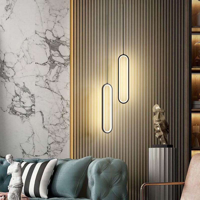 W7现代简约客厅电视背景墙餐厅吊灯led卧室床头铝材椭圆圈楼梯壁