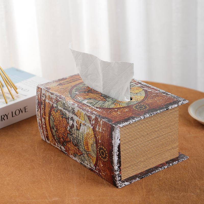 复古书型纸巾盒仿真书抽纸盒家居客厅餐桌茶几木质皮革纸巾收纳盒