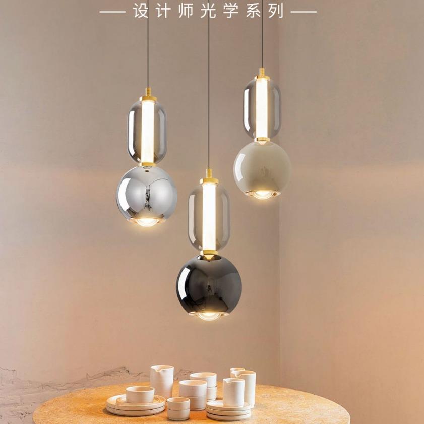 新款卧室床头吊灯现代简约玻璃客厅背景墙设计师玄关轻奢升降吊灯