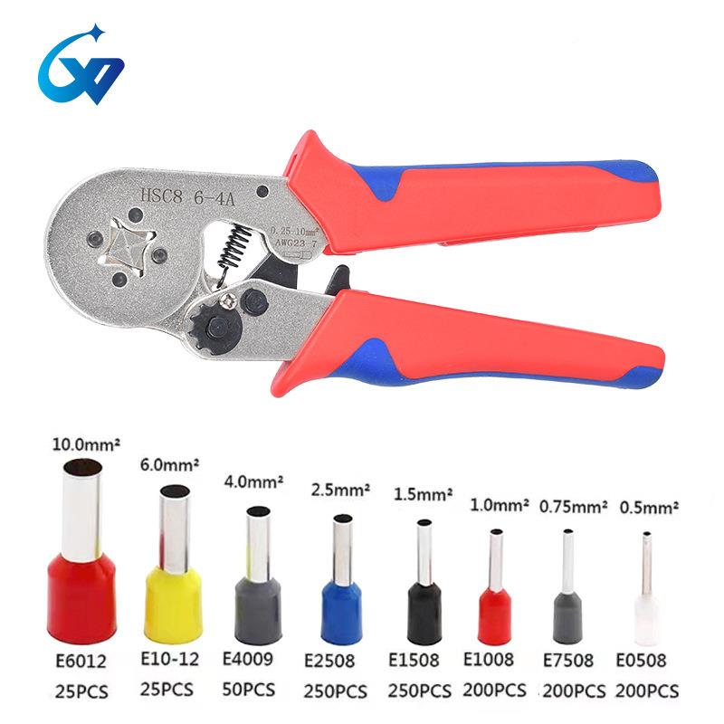 镀白冷压端子0.25-10mm²棘轮HSC8 6-4A套装多功能欧式管型压线钳