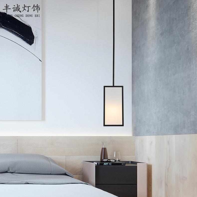 新中式长方形单头小吊灯餐厅卧室床头灯现代简约酒店创意铁艺吊灯