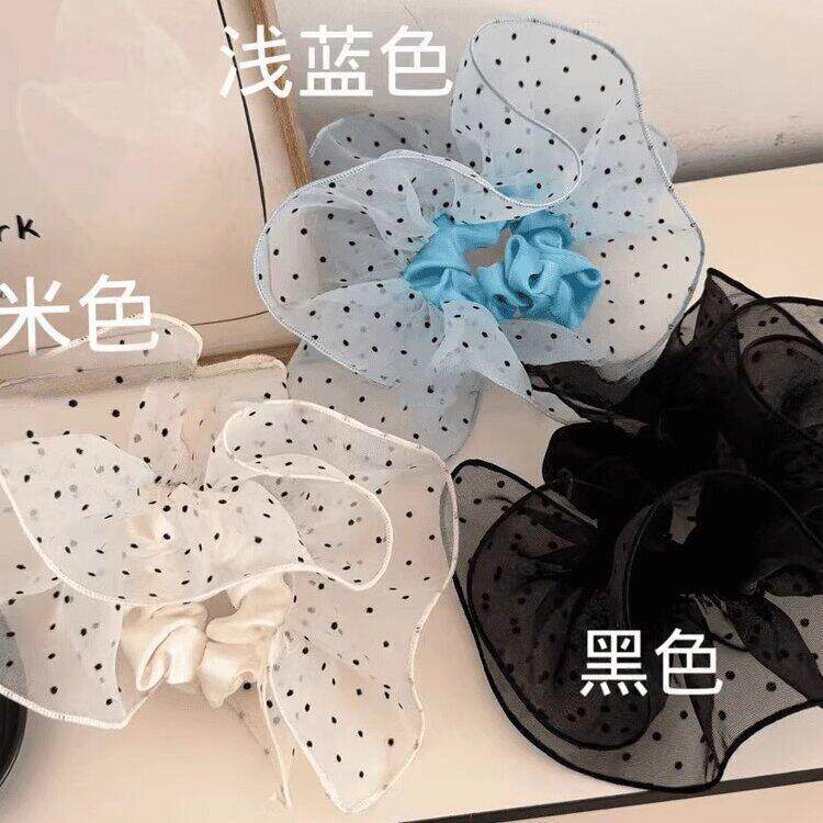 法式欧根纱波点裙摆猪大肠发圈女嫌弃半扎马尾发绳气质绑头发头绳