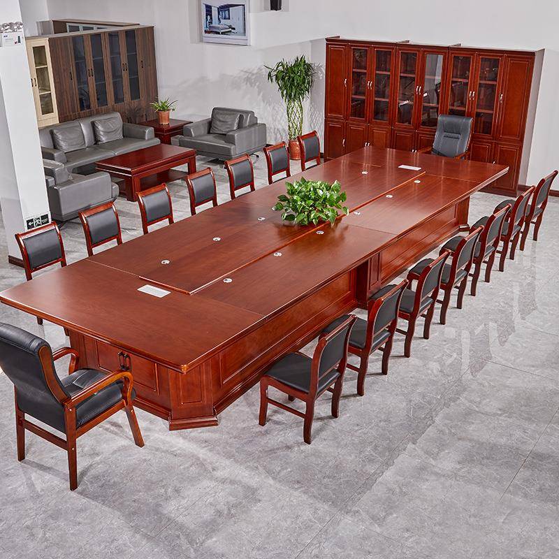大型会议桌长桌油漆现代简约贴实木皮条形多人培训洽谈桌桌椅组合