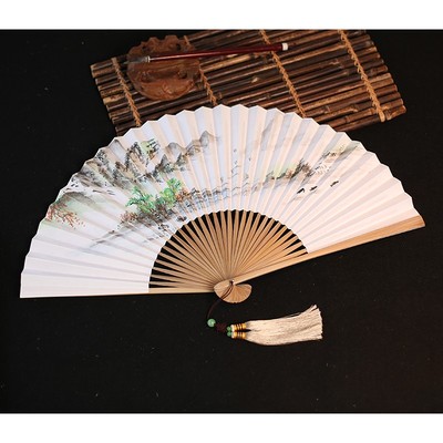 北山街 9寸30方扇子空白穿纸折扇中国风油竹男扇题字手绘扇戏曲扇