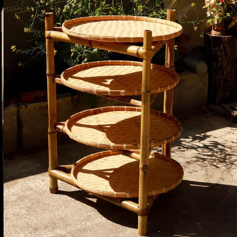 网红市井火锅菜品架子手工竹制晾晒架三脚架竹子置物架干货架竹筛