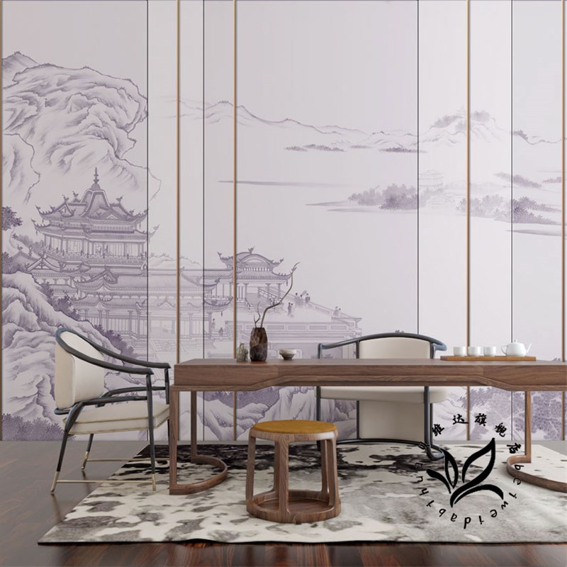新中式墙纸中国风客厅壁布书房茶室沙发硬包背景墙布酒店装修壁纸