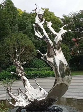不锈钢水滴波纹浪花雕塑户外月亮景观雕塑落地摆件水浪水景装饰品