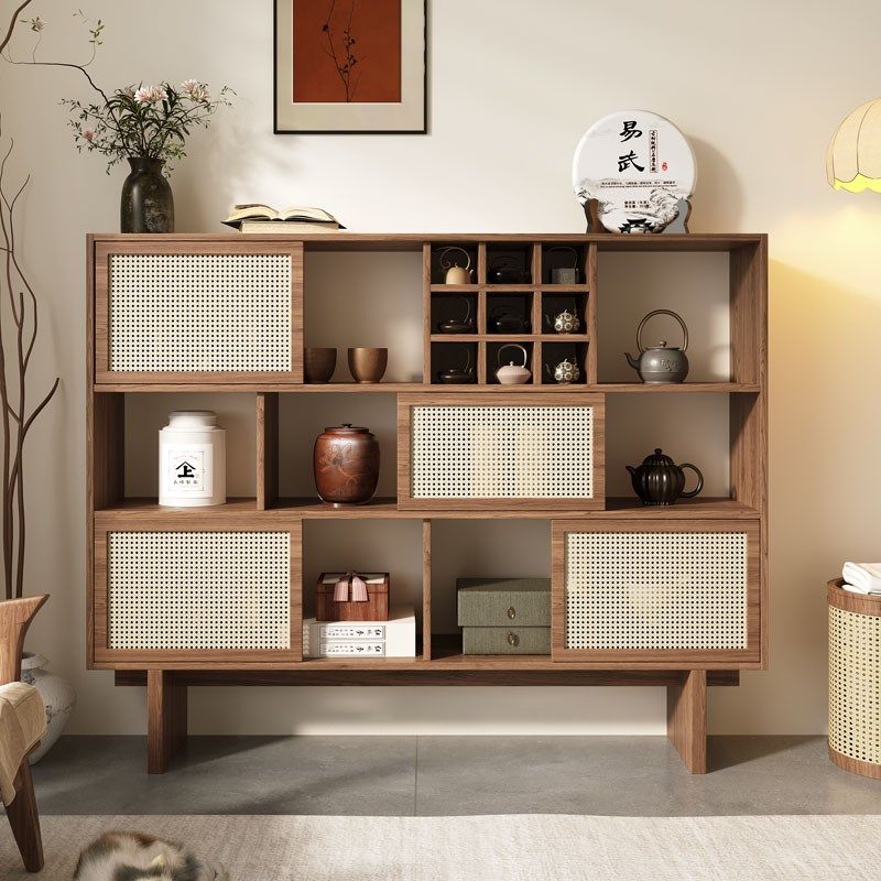藤编茶室博古架实木中式紫砂壶展示架茶柜茶具茶叶置物靠墙多宝阁,住宅家具,多宝格/博古架,淘宝优惠券,粉丝福利购,淘宝优惠卷