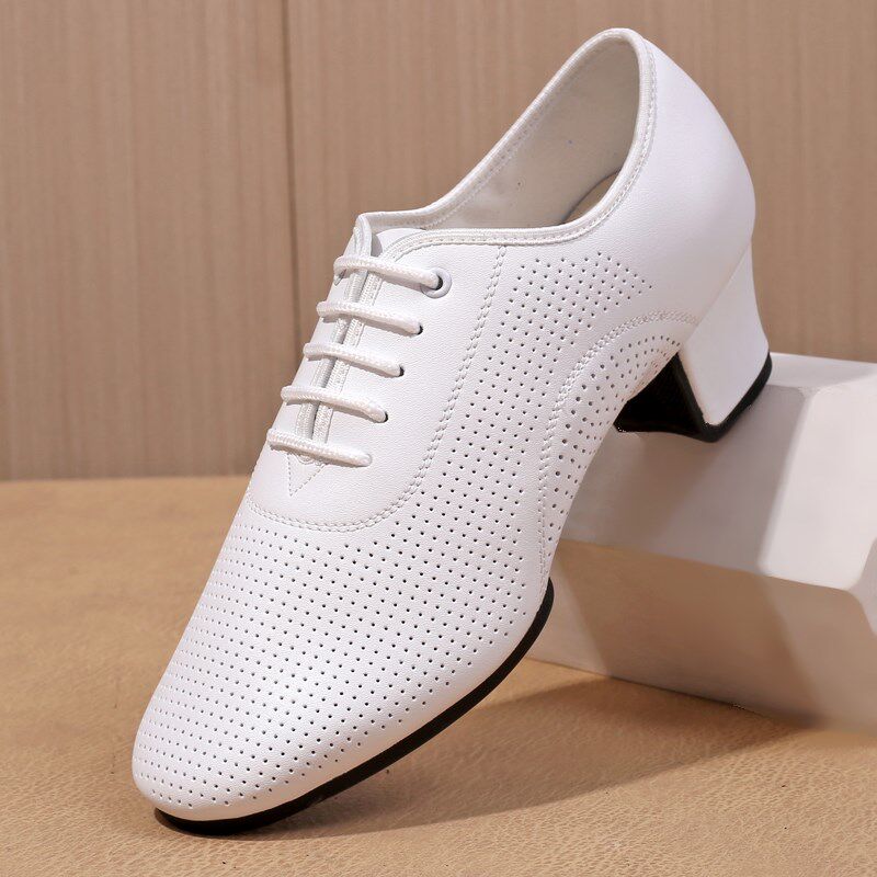 男士白色拉丁舞鞋两点软底跳舞鞋室内系带交谊舞舞蹈鞋练功鞋