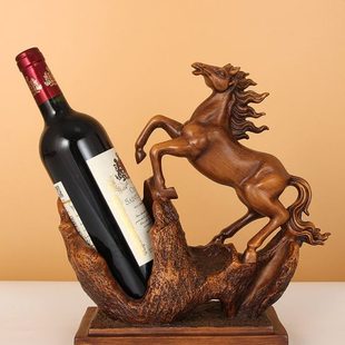 饰品摆件家用客厅酒瓶置物架新房软装 创意葡萄红酒架生肖马酒柜装