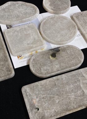 灰水晶透光桌面托盘水晶托盘摆件大理石置物盘酒店首饰收纳装饰