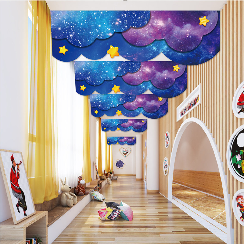 幼儿园太空主题墙环创挂饰星空海洋吊饰教室走廊门头装X饰kt板定