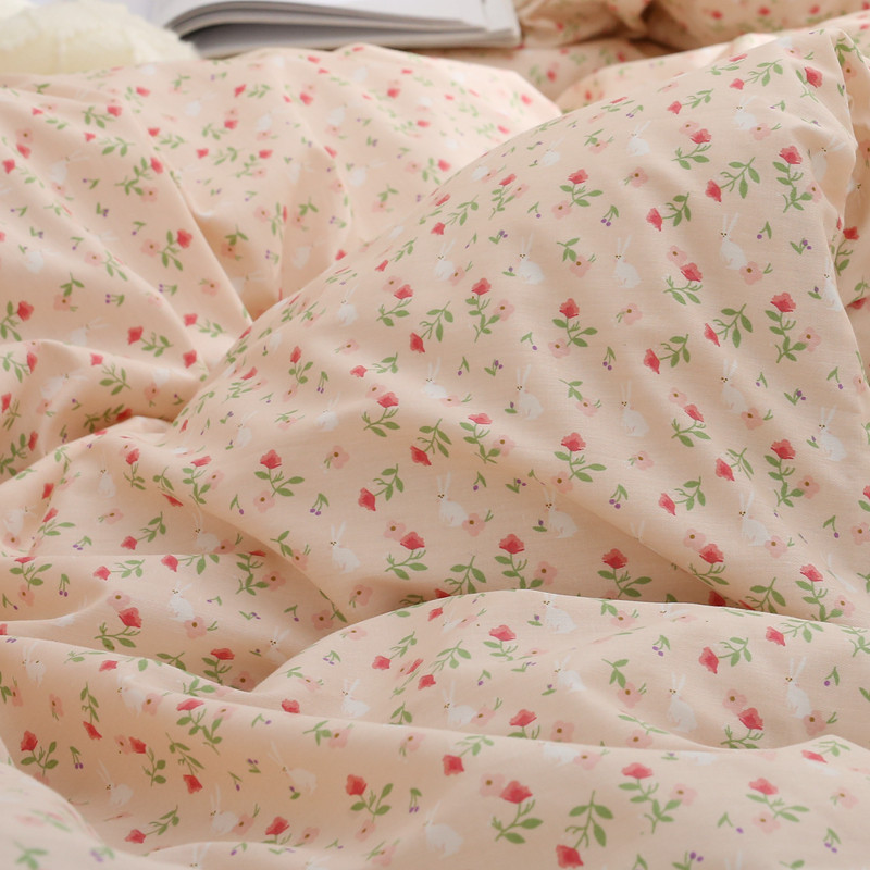 花丛小兔 淑女粉可爱ins风纯棉被套单件1.5x2.0x2.3全棉被罩2.4m