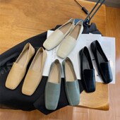 新款 韩版 方头软皮简约奶奶鞋 2021春季 中口M哑光小皮鞋 网红平底单