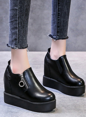 2020春秋新款网红马丁靴内增高女鞋厚底鞋百搭11cm坡跟松糕鞋子潮