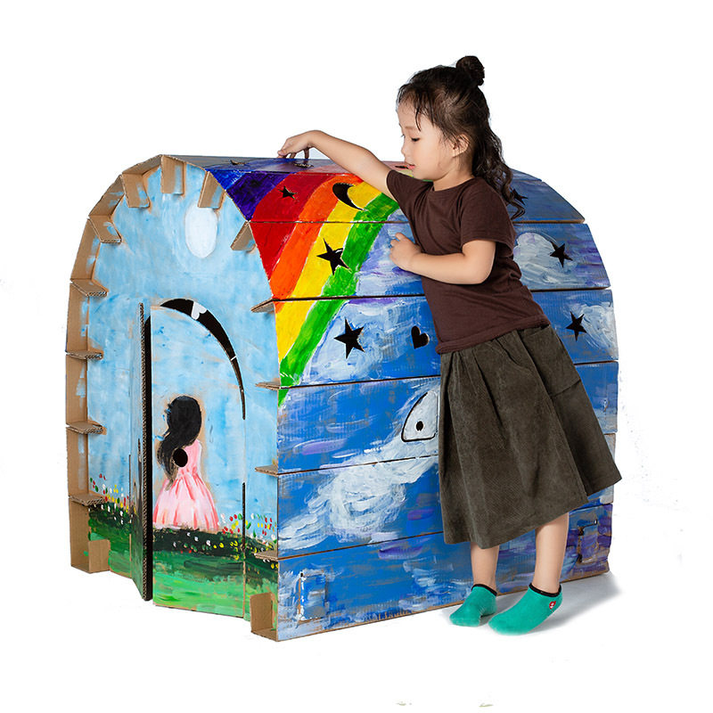 纸板房子纸箱模型手工制作材料DIY幼儿童5涂鸦涂色硬纸壳拼插玩具