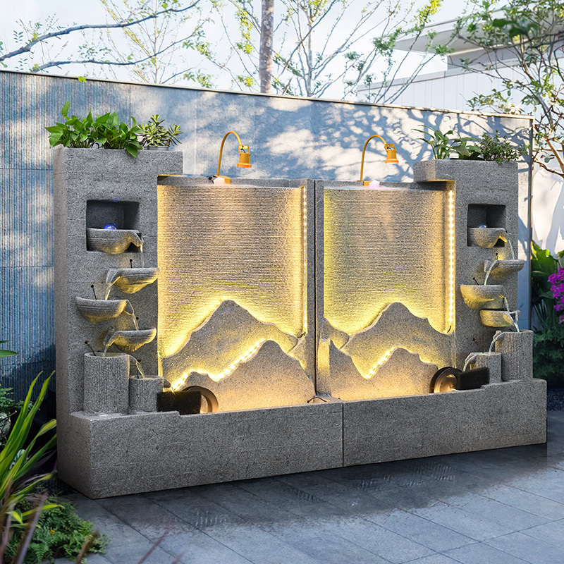 庭院假山流水喷泉水幕墙流水墙屏风摆件造景观循环水公司水景鱼池