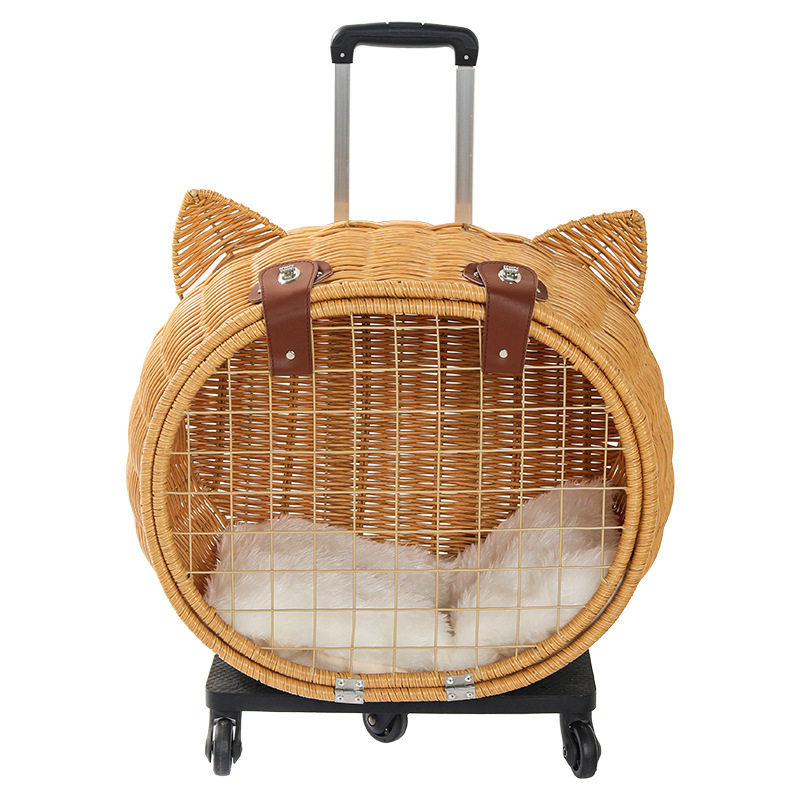 猫包便携外出宠物拉杆箱手作仿藤编行李箱狗狗出行包防应激猫咪提