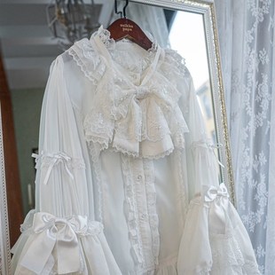 百搭优雅cla系长袖 现货白鸟集艾莉尔雪纺圣诞g姬袖 lolita内搭衬衫