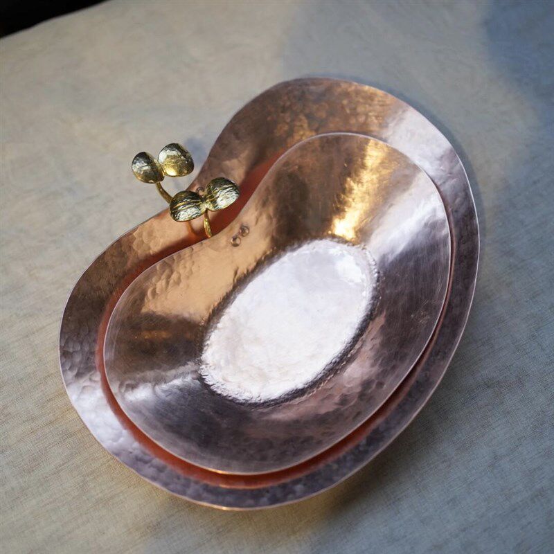 纯手工铜盘干果盘紫铜盘艺术果盘壶承首饰盘餐盘S餐厅定制铜盘烤