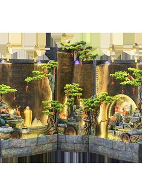 直角水幕墙屏风景观酒店装饰玄关摆件庭院别墅循环水假山流水喷泉