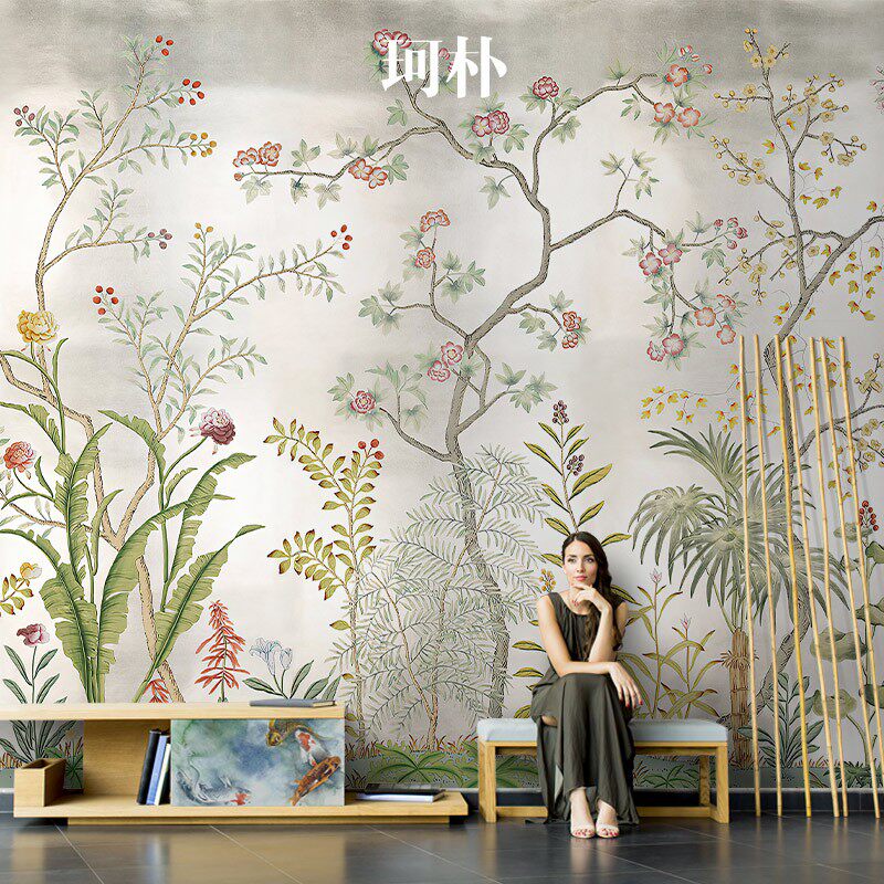 珂朴美式b田园花卉壁纸无纺布墙纸客厅卧室电视背景墙壁画2021新