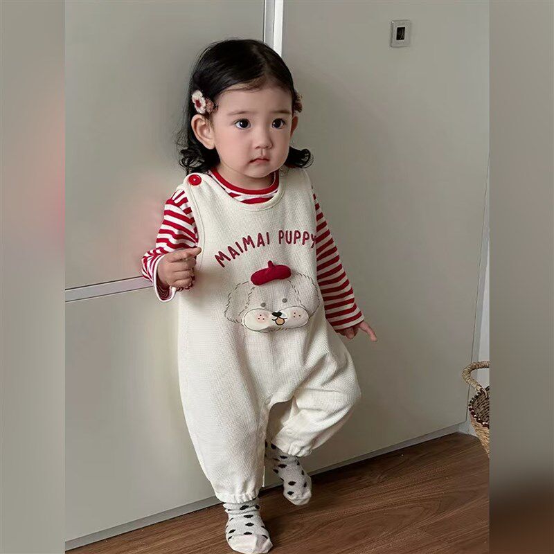 婴儿春装女宝宝T恤背带裤套装超萌可爱婴童两件套外出服连体爬服