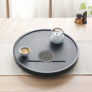 大小型茶台茶具干泡台沥水茶海 简约圆形乌金石茶盘家用托盘排水式