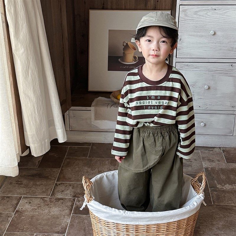 暮晨家新款春装2025男童纯色棉布灯笼裤中小童宽松九分裤束脚裤