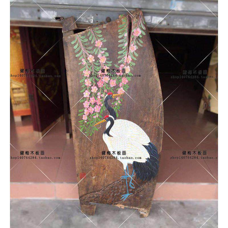 木板框 壁画老无樟木松鹤漆画装饰画手绘画延年挂画风化Y画画j客