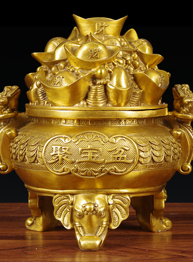 聚宝盆纯铜摆件招财聚财存钱罐家居客厅装饰品办公室桌面开业礼品