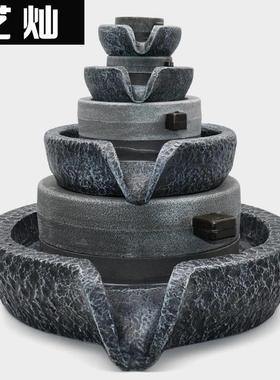 小石磨转球假f山盆景鱼缸流水摆件造雾器风车水轮上水石磨盘抽水