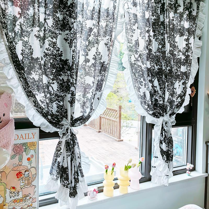 2025新款窗帘魔术贴透光不透人法式复古卧室木耳花边门帘高级感