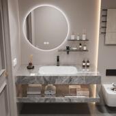 双层岩板浴室柜洗脸盆柜组合一体盆无缝定制酒店风民宿卫浴洗漱台