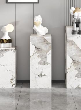大理石雕塑底座摆台玄关岩板电视柜旁边落地客厅花架摆件底基座台