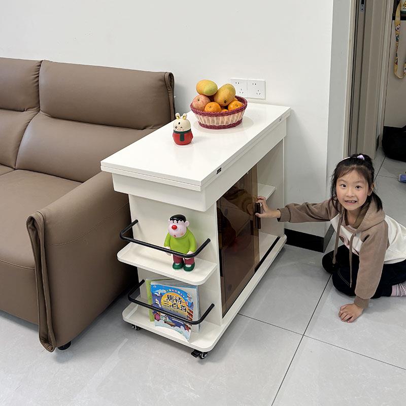 客厅沙发侧边柜小餐桌茶几多功能收纳柜手推可移动阳台柜全实木柜