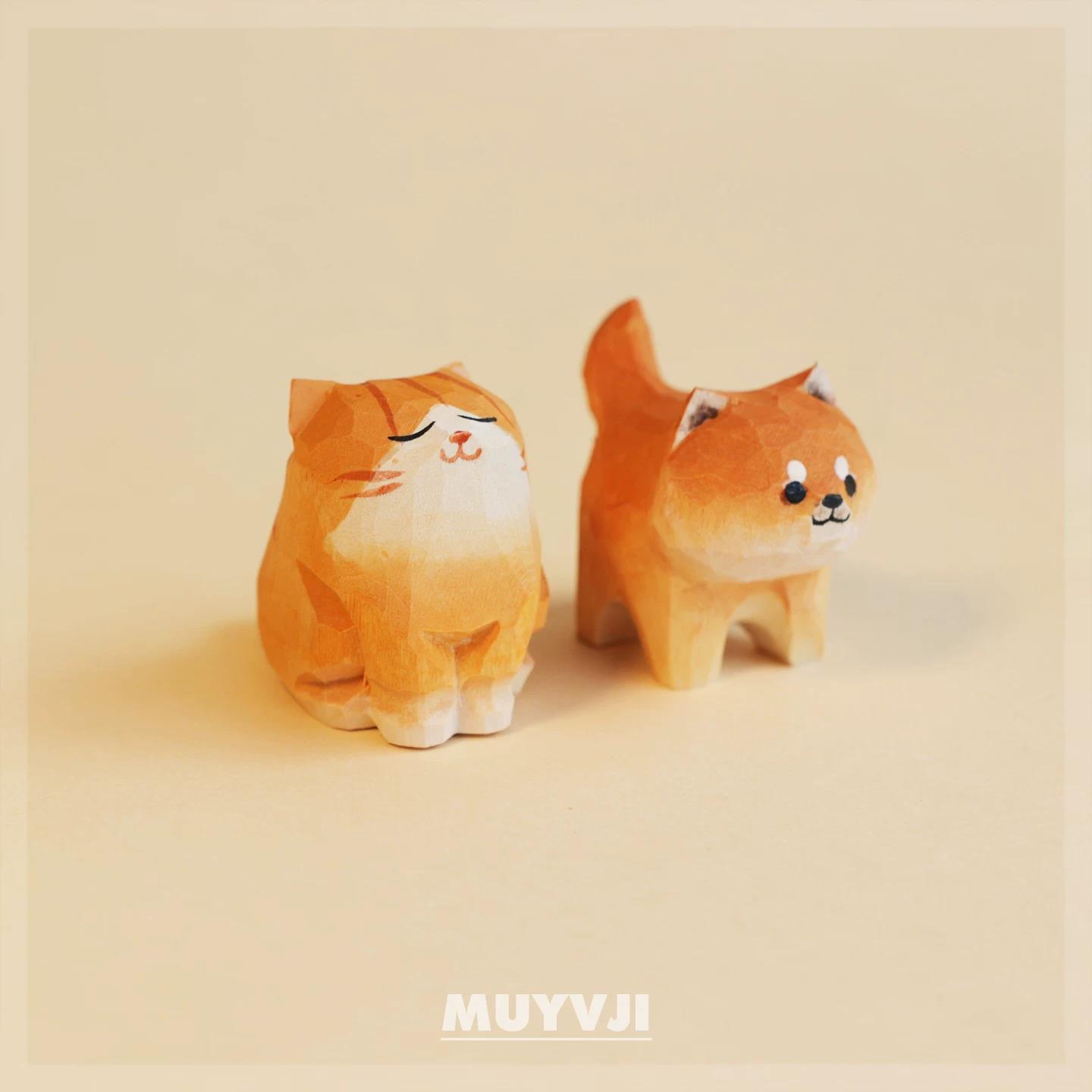 木雕柴犬手办小狗车载车内饰品木头小动物摆件木质秋田犬生日礼物