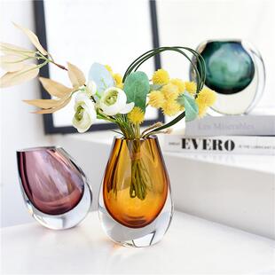 外贸出口手做厚重彩色玻璃花瓶北欧简约家居装饰摆件设计师软装