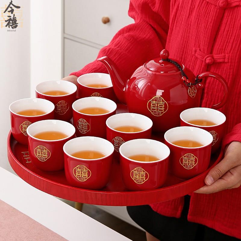 今禧blissful婚庆茶壶结婚用品敬茶杯礼红色金喜字单杯喝茶喜庆