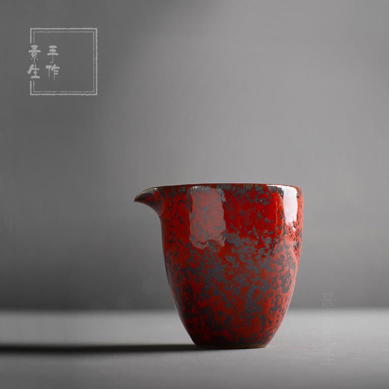景德镇手工窑变红釉公道杯陶瓷公杯粗陶分茶器茶海匀杯功夫茶具