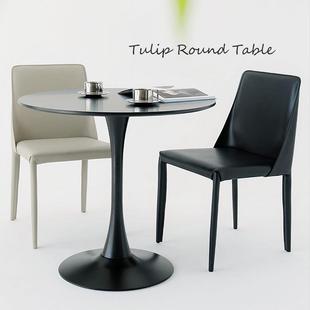 简约休闲 阳台小圆形黑色烤漆咖啡桌奶茶洽谈桌郁金香INS接待桌子