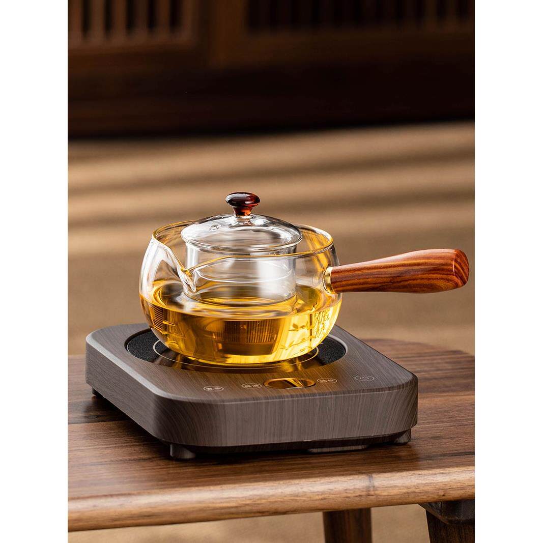 高硼硅玻璃煮茶壶新款实木侧把煮茶器家用电陶炉小型养生冲泡茶器