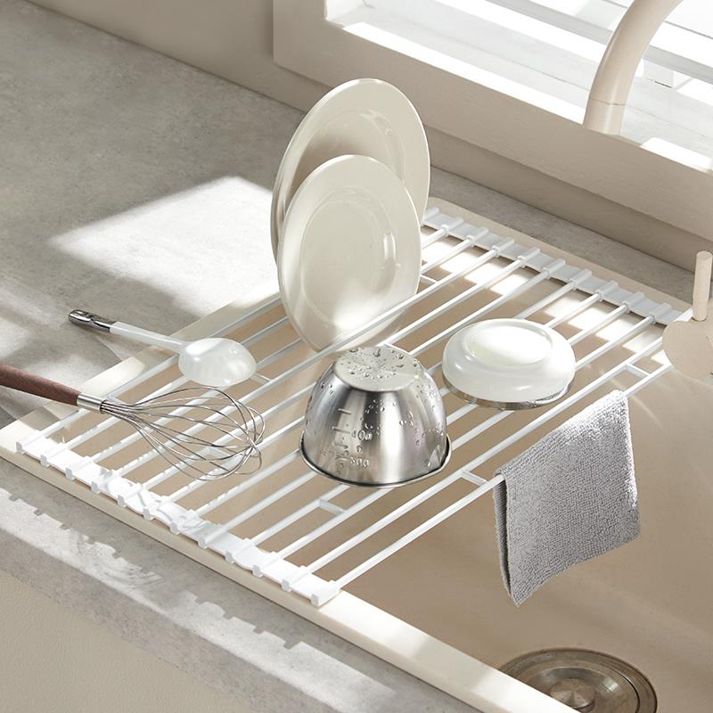 厨房水槽边沥水架碗碟盘收纳沥水篮洗碗槽水池碗架可折叠置物架子
