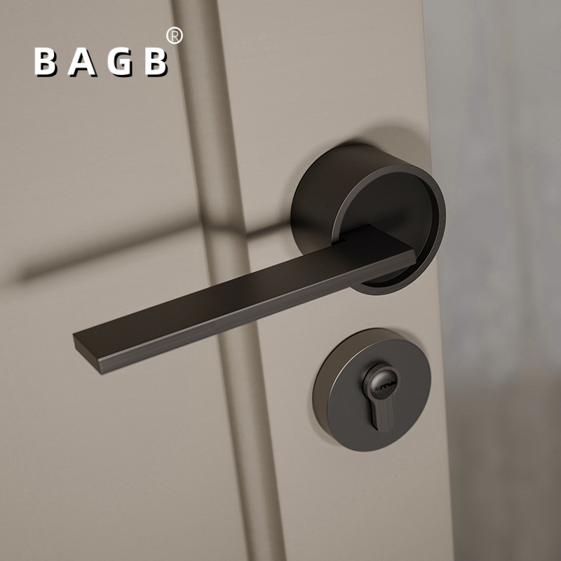 BAGB美式复古黄古铜室内卧室分体房门锁木门法式把手轻奢磁吸门锁