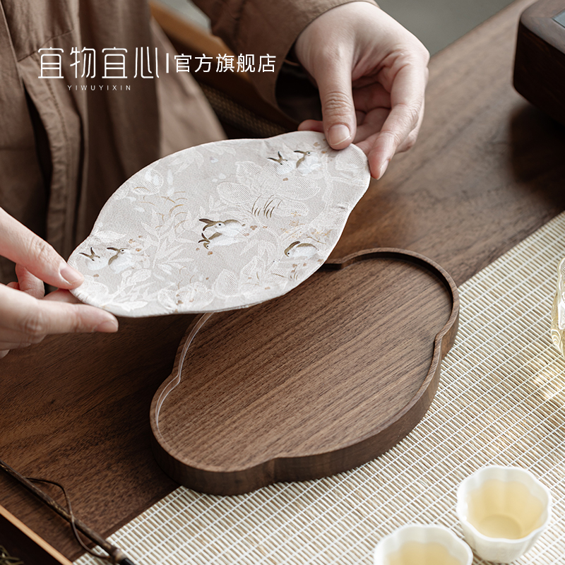 胡桃木布艺壶承茶托实木杯垫紫砂壶托底座养壶垫茶Y盘隔热垫壶托