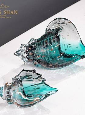 轻奢饰古法琉璃螺摆件饰玄品收纳盒入门关钥匙玻海璃艺装术工lx-H