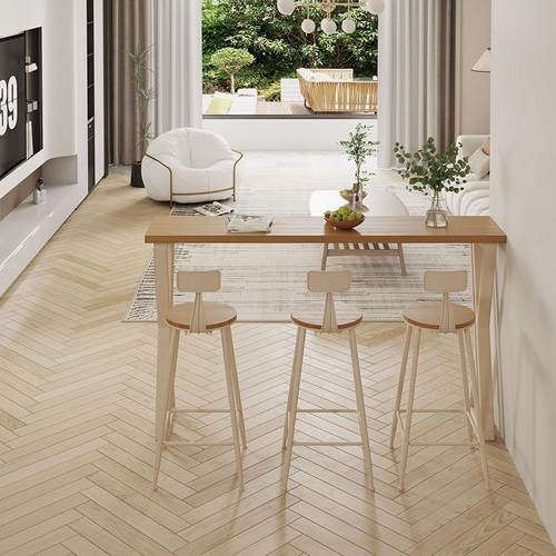 实木吧台桌椅家用阳台高奶桌长椅条脚窄桌简约现代靠墙茶店桌组合